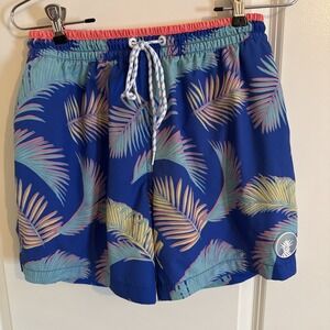 Chubbies 2 in 1 Liner Tropical Retro Palm Swim Trunks Men Medium Blue Shorts